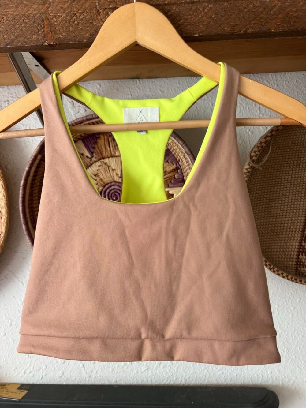 Tribe Kelley tan and yellow bra/tank traveler Small athleisure